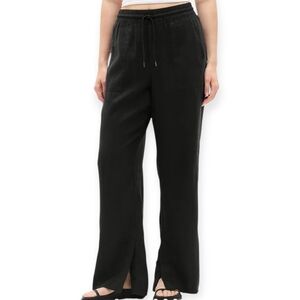 Athleta Retreat Linen Black High Rise Wide Leg Pant Size Medium Loose Fit Flowy